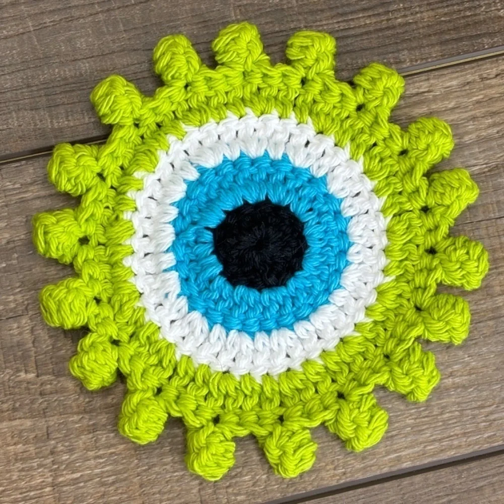 Evil Eye Halloween Monster‎ Coasters Cup Mug Cotton Set of 4 Handcrafted Crochet